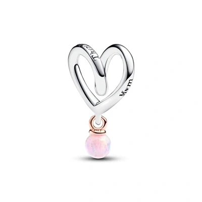 Image of Pandora Moments Wrapped heart sterling silver and 14k rose gold plated charm with pink lab created opal