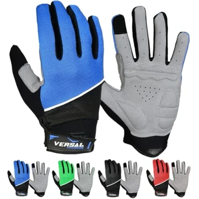 Image of VERSAL Full Finger Cycling Gloves Gel Padded Mountain Bike Touchscreen Breathable MTB Bicycle Biking Riding for Men/Women (M, Blue)