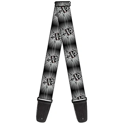 Image of Buckle Down Guitar Strap King Skull Blocks Rays Grays 2 Inches Wide