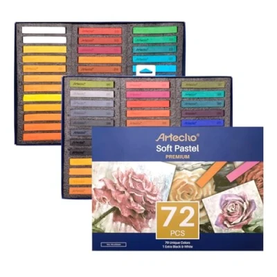 Image of Artecho Soft Pastel Set of 72, Including 4 Fluorescent colors Premium Square Chalk for Drawing, Blending, Layering, Shading, Art Supplies Kids, Beginners, Students, Experienced Artists