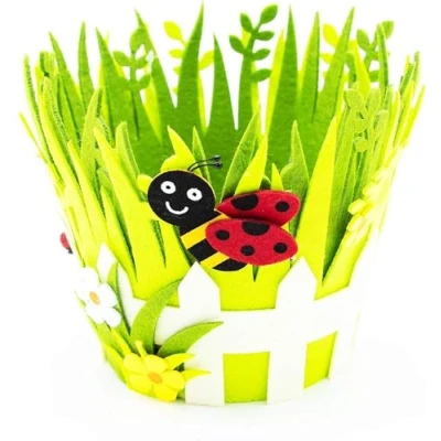 Image of HEITMANN DECO Felt basket with ladybird, green Easter decoration approx. 20 x 16.5 cm