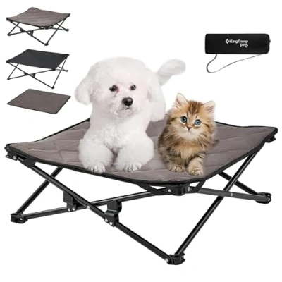 Image of KingCamp Raised Dog Bed Elevated Cooling No Assembly Required Folding Camping with Breathable Mesh &amp; Suede Mat Slip Feet for Travel Garden Outdoor Indoor (Small)
