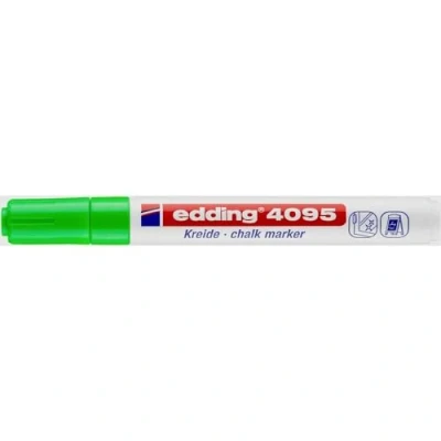 Image of edding 4095 chalk marker light green 1 pen round nib 2 3 mm medium wet wipe for chalkboards, windows, glass, mirrors liquid pens opaque coverage