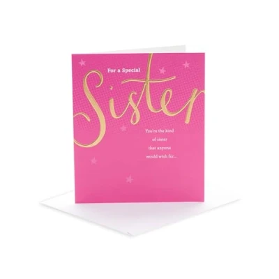 Image of UK Greetings Birthday Card for Sister Pink &amp; Gold Design