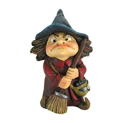 Image of Nemesis Now Toil Small Witch and Broomstick Figurine, Polyresin, Red,9.7cm