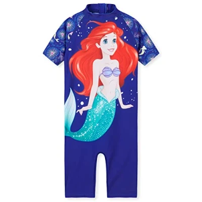 Image of Disney Girls One Piece Swimming Costume, Full Kids Swimsuit Gifts (Blue Ariel, 7 8 Years)