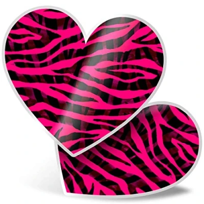 Image of 2 x Heart Stickers 7.5 cm Pink Zebra Animal Print Laptop Tablet Luggage Scrapbook #2536