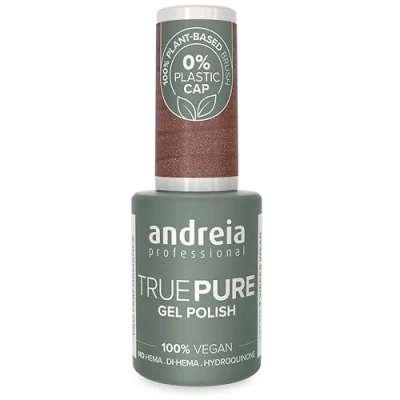 Image of Andreia Professional Hema Free Gel Polish TRUE PURE 21 and 100% Vegan for Sensitive Nails Semi Permanent UV LED Soak Off Nail Varnish Colour T32 Brown with Gold Shimmer 10.5ml