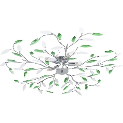 Image of vidaXL Ceiling Lamp with Acrylic Crystal Leaf Arms for 5 E14 Bulbs Green