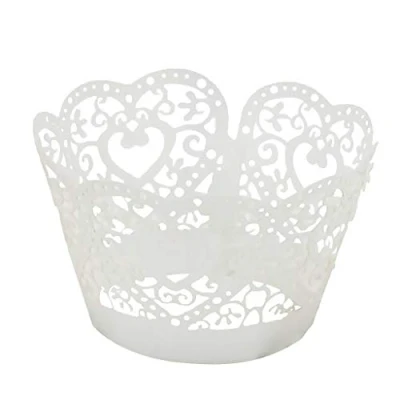 Image of Inzopo Pack of 50pcs Hollow Out Heart Shape Cake Paper Wrap Cupcake Wrapper 4 Colors White