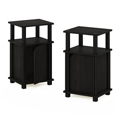 Image of Furinno 3 Tier End Side Sofa Table/Nighstand with Door, Engineered Wood, Espresso/Black, 2 Pack
