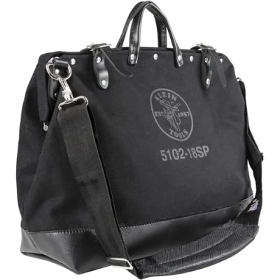 Image of Tool Bag, Large 45.7 cm Deluxe Canvas Bag and Organizer with 13 Pockets Shoulder Strap, Black Klein Tools 510218SPBLK