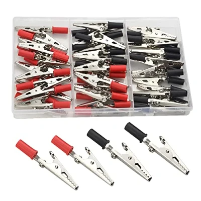 Image of WMYCONGCONG 50 PCS Metal Alligator Clips Electrical Test Clamps with Plastic Hands Red Black Kit