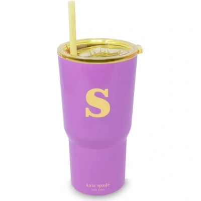 Image of kate spade new york 20 Ounce Insulated Initial Tumbler for Cold and Hot Drinks with Reusable Straw, Stainless Steel Travel Cup Slide Top Lid (S)