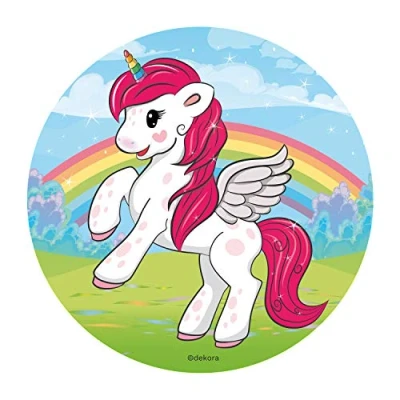 Image of Unicorn Round 20cm 8 inch Edible Sugar Cake Topper. Licenced Product. Dekora.