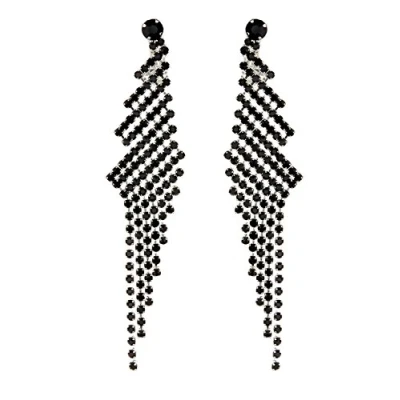 Image of Clip On Earrings Silver Plated Chandelier Style With Black Crystals Candra B