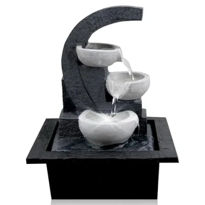 Image of GEEZY Indoor Tabletop Fountain Water Feature LED Lights Polyresin Statues Home Decoration (White Bowls Fountain)