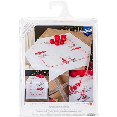 Image of Vervaco Embroidery Kit: Tablecloth: Christmas Elves, Acrylic, NA, 80 x 80cm