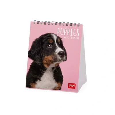 Image of Legami 2026 Desk Calendar, Puppies 12 Months and Yearly Planner, in 6 Languages, Zodiac Signs, International Holidays, x 14.5 cm