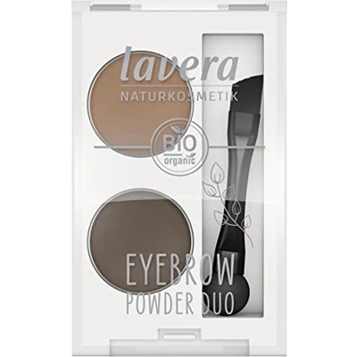 Image of lavera Eyebrow Powder Duo natural cosmetics Talc free Vegan from silicones mineral oil with colour pigments &amp; Organic jojoba 2 x 0,8 g