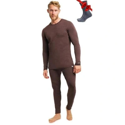 Image of Merino.tech Merino Wool Base Layer Men Set Thermal Underwear Mens Top and Bottom Lightweight, Midweight, Heavyweight (XX Large, 250 Chocolate)