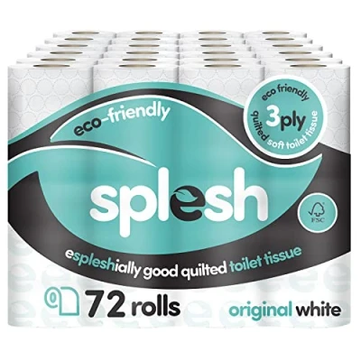 Image of Splesh by Cusheen 3 ply Toilet Roll Unscented (72 Pack) Soft, Quilted Bulk Rolls, Tissue and Loo Rolls Eco Friendly Paper Sustainably Crafted in The UK