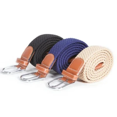 Image of Easylife Set of 3 Stretch Belts for Men in Black, Navy, Beige (fits waists 31&quot; to 43&quot;), Plait Woven Mens Belts, Men&#039;s Accessories, Work Men, Elasticated Belt Elastic