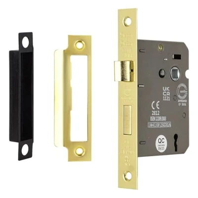 Image of Decoranddecor Sash Mortice Door Lock with Keys 2.5inc /64mm Electro Brass Fire Rated UKCA &amp; CE Approved