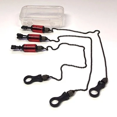 Image of 3 x Carp Coarse Fishing Chain Bite Alarm Bobbings Swingers Indicators BOX (Red)