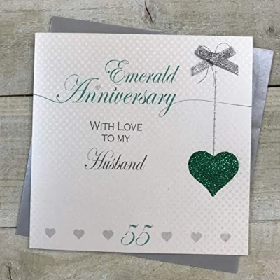 Image of Husband 55th Emerald Wedding Anniversary Handmade Card Love Lines by WHITE COTTON CARDS LLA55H, greengrey,16cm x 16cm