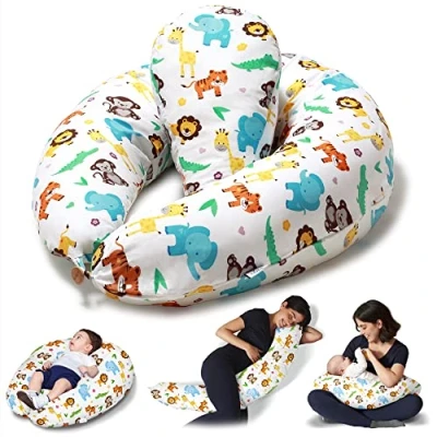 Image of Niimo 2 in 1 Pregnancy Pillow &amp; Nursing PLUS Wedge, 100% Cotton Maternity Cover, Washable Breast Feeding Baby Pillow, Body Gifts