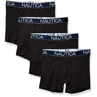 Image of Nautica Men&#039;s Cotton Stretch 4 Pack Boxer Briefs, Black, S