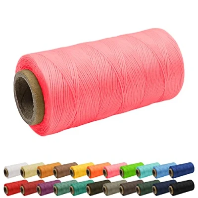 Image of Uiopa 1mm Waxed Thread, 260m 150D Flat Leather Sewing Hand Stitching Thread Cord for Craft, Bookbinding, Shoes Repairing, Pink