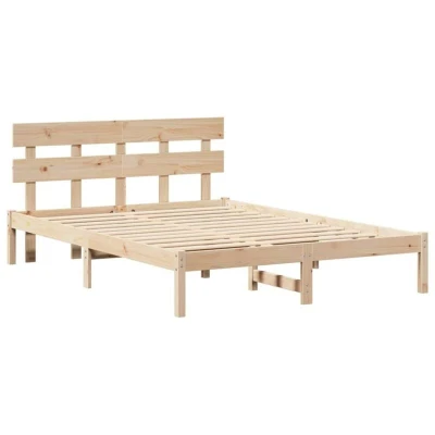 Image of vidaXL Bed Frame with Headboard 160x200 cm Solid Wood Pine