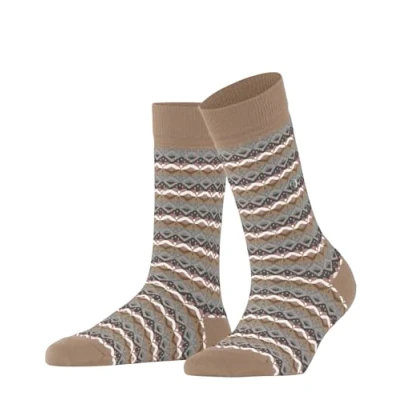 Image of Burlington Women&#039;s Modern Fair Isle W SO Wool Patterned 1 Pair Socks, Brown (Camel 5038), 3.5 7
