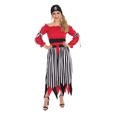 Image of Bristol Novelty AF165S Crimson Pirate Adult (Small) Costume, Women, Red, Black, White