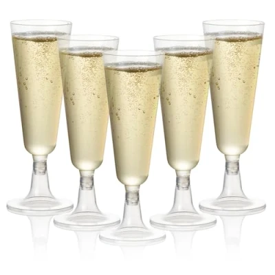 Image of MATANA 24 Premium Elegant Clear Plastic Champagne Flutes, 150ml Reusable Toasting Glasses, Cocktail Prosecco Glasses for Weddings, Birthdays, Christmas, BBQ &amp; Garden Parties