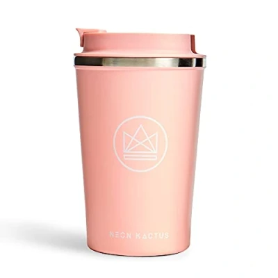Image of Neon Kactus Insulated Coffee Cup Travel Double Wall for Hot &amp; Cold Drinks Reusable Cups with Lids Fully Leakproof, Dishwasher Safe, Eco Friendly Pink Flamingo, 12oz