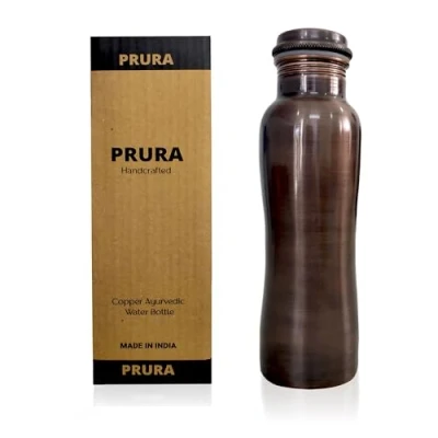 Image of PRURA Copper Water Bottle Diamond Regular Pure Yoga Ayurveda Health Benefits Leak Proof (900ml/30oz, Design 13)