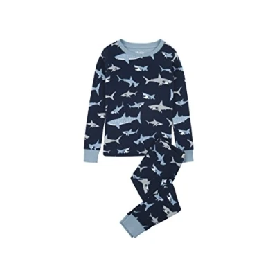 Image of Hatley Boy&#039;s Organic Cotton Long Sleeve Pyjama Set, Shark Frenzy, 4 Years