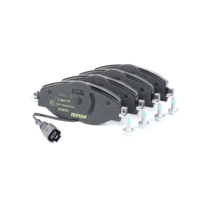 Image of 5Q0698151AD, 5Q0698151AF brake pad set TEXTAR 2568301 incl. wear warning contact with caliper screws VOLKSWAGEN: Golf 7, Passat B8 Saloon