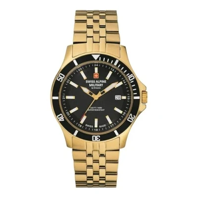 Image of Swiss Alpine Military Men&#039;s Watch, Analogue Quartz 7022.1 Stainless Steel, Gold/Gold/Black 1117sam, Bracelet