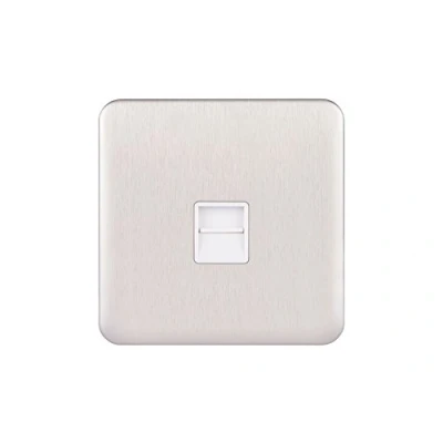 Image of Schneider Electric Lisse Screwless Deco Single Telephone Socket, Secondary, 240V, GGBL7062WSS, Stainless Steel with White Insert