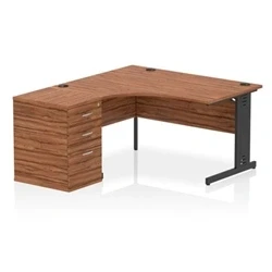 Image of Impulse 1400 LH Crescent Desk Cable Managed Walnut/Black 600 DH Ped