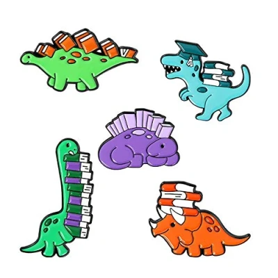 Image of ROFARSO Cute Enamel Pin Set Cartoon Dinosaur Brooch Pins Animal Patter Lapel Accessory for Backpacks Badges Hats Bags Women Girls Kids Gift …