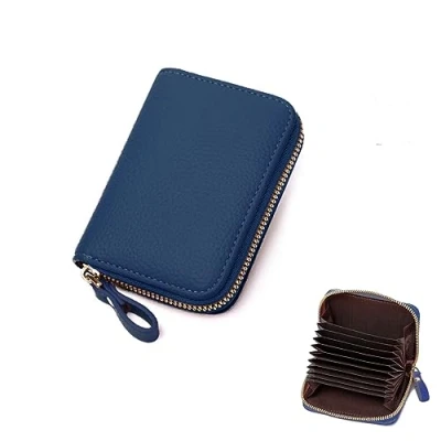 Image of ZMREN Women&#039;s Credit Card Holder, Small Leather Blocker Wallet ID Cards Holder RFID Protection Case Cash Coin Pocket with Zip Dark Blue