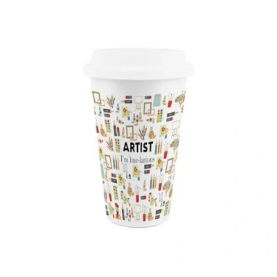 Image of Purely Home Artist Ceramic Travel Mug Humorous Artwork Painter Novelty Gifts/Presents Reusable Silicone Lid Double Walled Insulated Hot/Cold Drinks Flask Cup