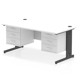 Image of Impulse 1600x800 Desk Cable Managed White/Black 2x3 Drawer Fixed Ped