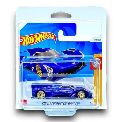 Image of Hot Wheels Cadillac Project GTP Hypercar (Blue &amp; Gold) 3/5 HW Turbo 2024 123/250 (Short Card) includes a KLAS Car Keeper Protector Case HTD35