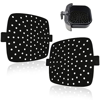 Image of MATI 2PCS Reusable Air Fryer Liners, Non Stick Surface, Large Circulation Holes, Tags to Remove Liner, Easy Clean, Thick Durable Premium Material, 9inch Square, Food Grade Quality